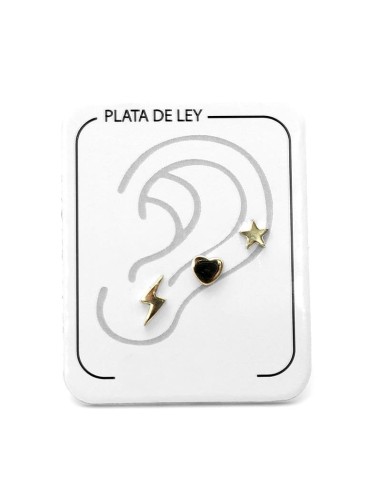 Pendientes Rayo, Corazón y Estrella en Plata