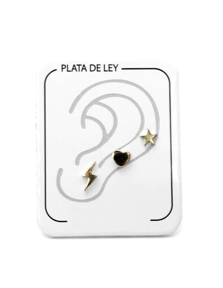 Pendientes Rayo, Corazón y Estrella en Plata