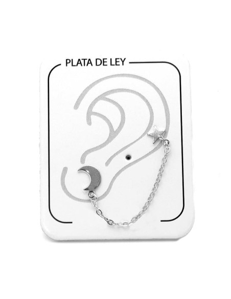 Pendientes Luna y Estrella con cadena, Plata