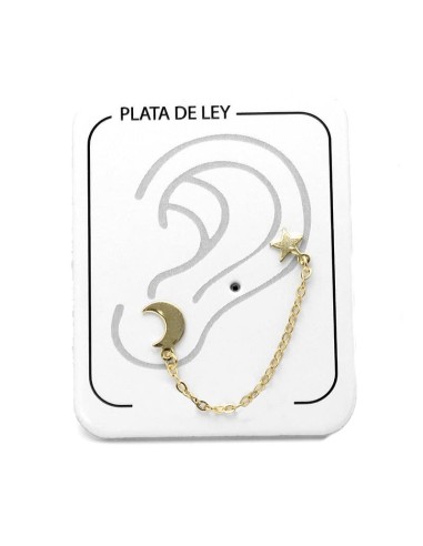 Pendientes Luna y Estrella con cadena, Plata