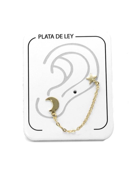Pendientes Luna y Estrella con cadena, Plata