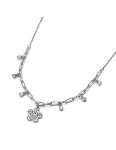 Gargantilla Flor Con Chatones Plata Primera Ley