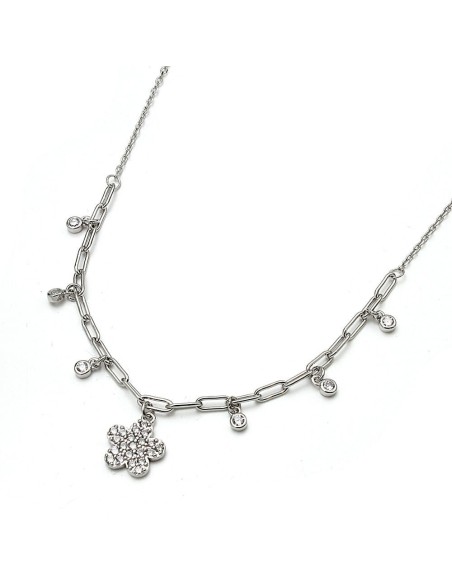 Gargantilla Flor Con Chatones Plata Primera Ley