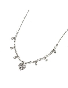 Gargantilla Corazón Con Chatones Plata De Ley