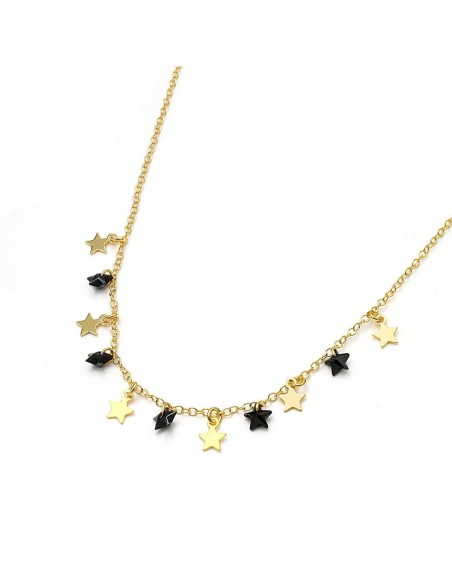 Gargantilla Chapada Estrellas Y Piedras Negras Plata Ley
