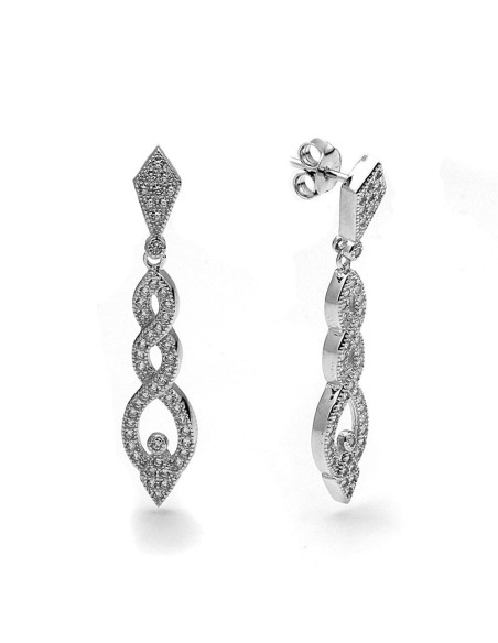 Pendientes Largos Lágrima Enlazada Circonitas Plata De Ley 