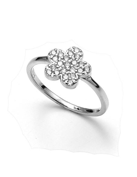 Anillo Flor Redonda Con Circonitas Plata Primera Ley