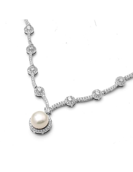 Gargantilla Elegance Perla Y Circonitas Plata De Ley