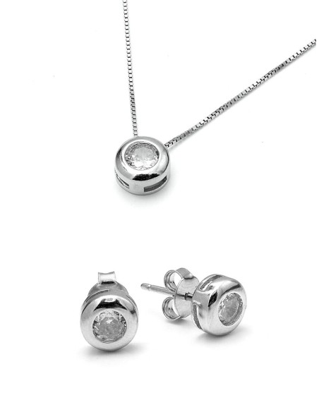 Conjunto Colgante Y Pendientes Chatón Plata Ley