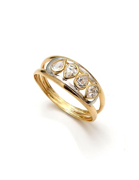Anillo Lágrimas Circonitas Oro Amarillo Oro Blanco 18Kilates