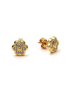Pendientes Flor Redondeada Con Circonitas Oro 18 Kilates