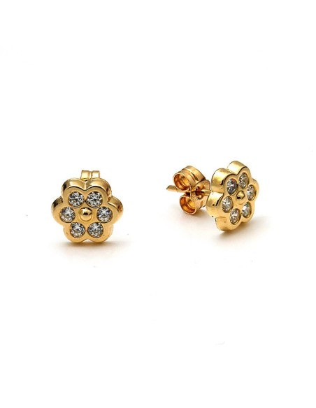 Pendientes Flor Redondeada Con Circonitas Oro 18 Kilates