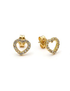 Pendientes Corazón De Circonitas Oro De 18 Kilates