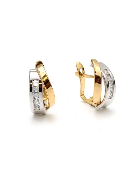 Pendientes Lazo Con Circonitas Oro Bicolor 18 Kilates