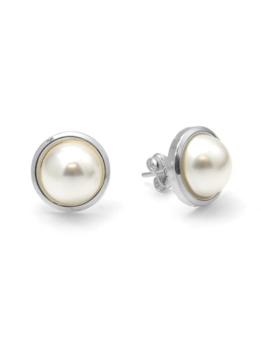 Pendientes Media Perla Con Borde De Plata De Primera Ley