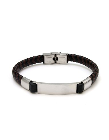 Pulsera Esclava de Polipiel y Acero Negra y Marrón para Hombre