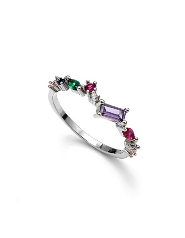 Anillo  Princesa Cristales De Colores Plata De Ley