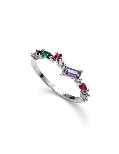 Anillo  Princesa Cristales De Colores Plata De Ley