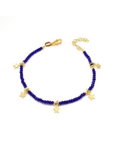 Pulsera Cristal Azul Y Estrellas Plata De Ley Chapada En Oro