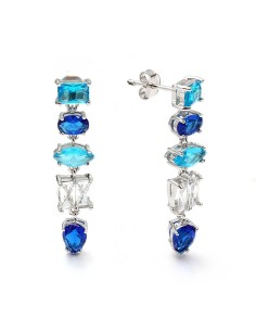 Pendientes Cristal Mar Azul Plata De Ley