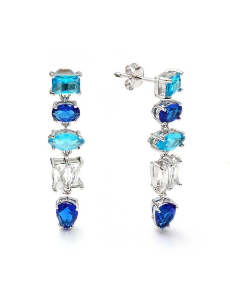 Pendientes Cristal Mar Azul Plata De Ley
