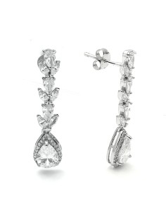 Pendientes Largos Cristal Blanco Plata De Ley