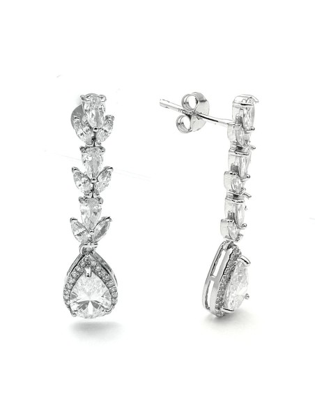 Pendientes Largos Cristal Blanco Plata De Ley
