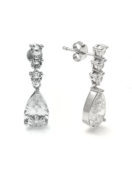 Pendientes Largos Gota De Cristal De Plata De Ley