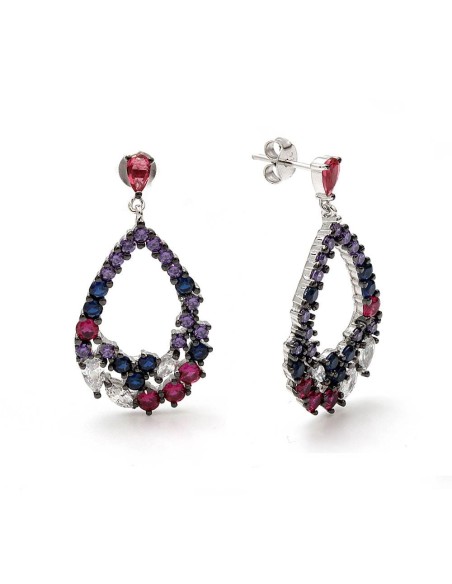 Pendientes Largos Cristales De Colores Plata De Ley