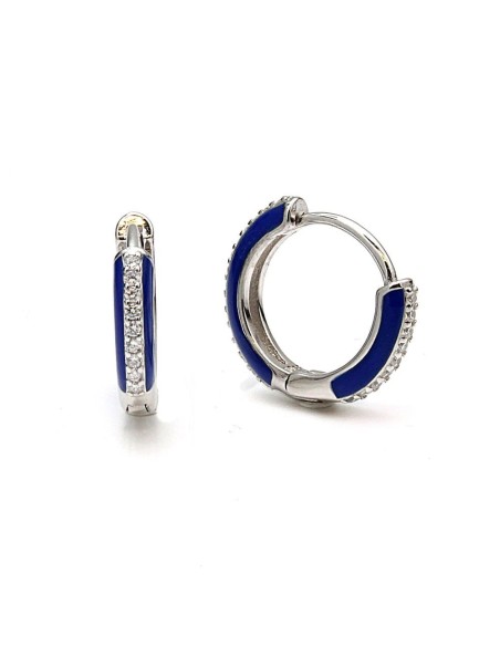 Aros Esmaltados Azules Con Circonitas De Plata De Ley