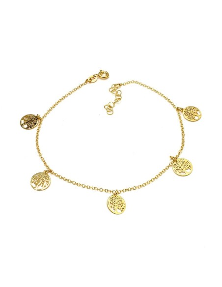 Tobillera Árbol de la Vida Chapado Dorado, Plata de Ley