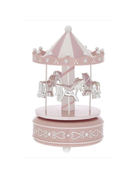 Carrusel Musical con Caballitos de Madera en Rosa