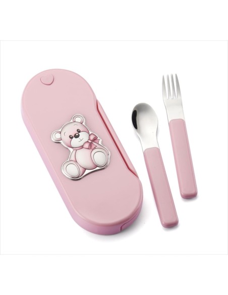 Set Cubiertos, Estuche Rosa Oso
