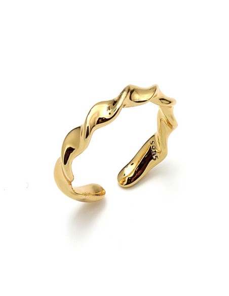 Anillo Olas De Mar De Plata De Ley Chapado En Oro 18K