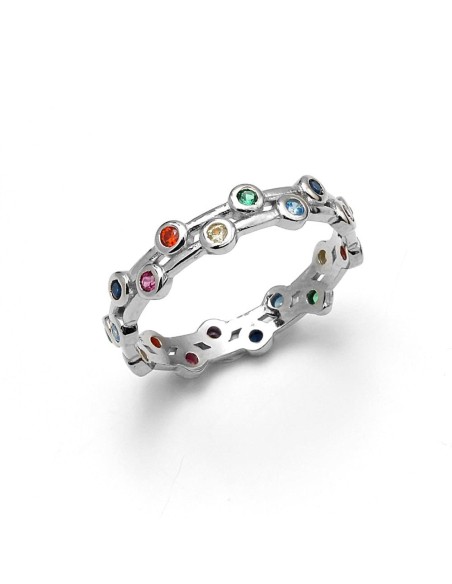 Anillo Puntos De Colores En Plata De Primera Ley