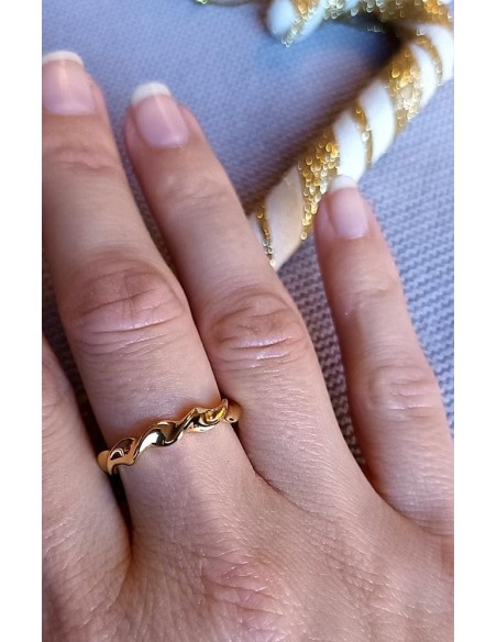 Anillo Olas De Mar De Plata De Ley Chapado En Oro 18K