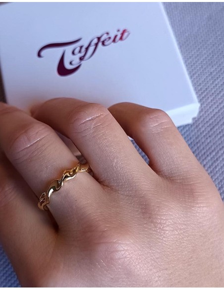 Anillo Olas De Mar De Plata De Ley Chapado En Oro 18K