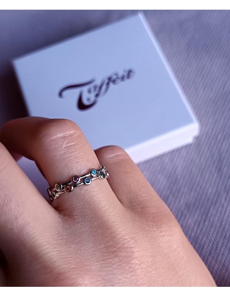 Anillo Puntos De Colores En Plata De Primera Ley