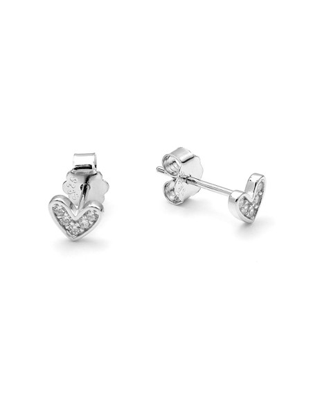 Pendientes Corazón Con Circonitas De Plata De Primera Ley