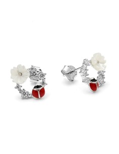 Pendientes Mariquita De Esmalte En Plata De Primera Ley