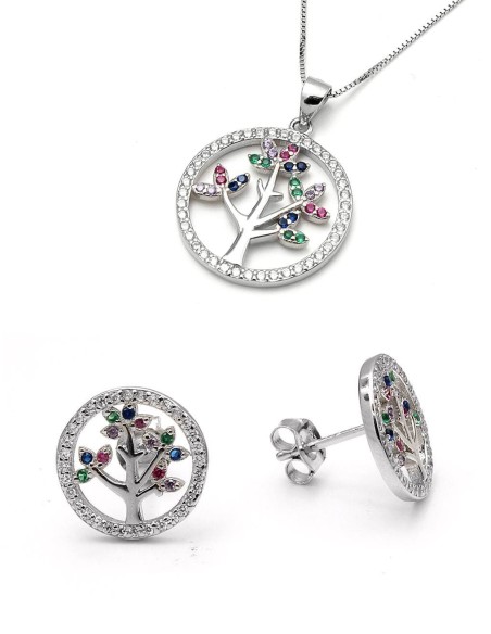 Conjunto Árbol De La Vida De Colores De Plata De Primera Ley