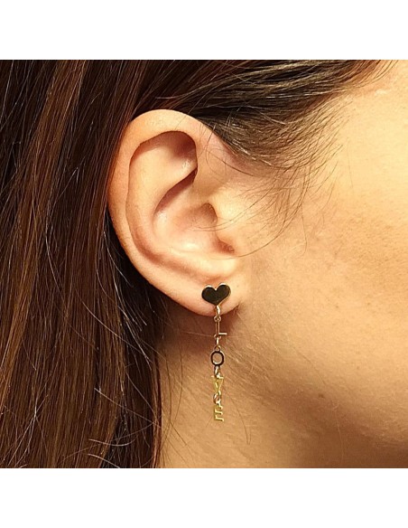 Pendientes Love De Plata De Ley Chapados En Oro 18 Kilates