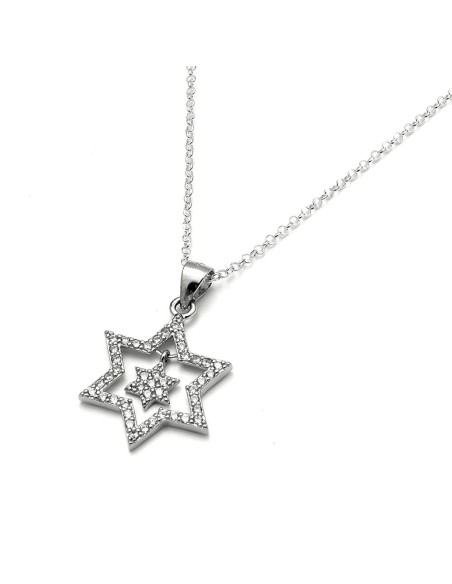 Colgante Con Cadena Doble Estrella De Plata Primera Ley