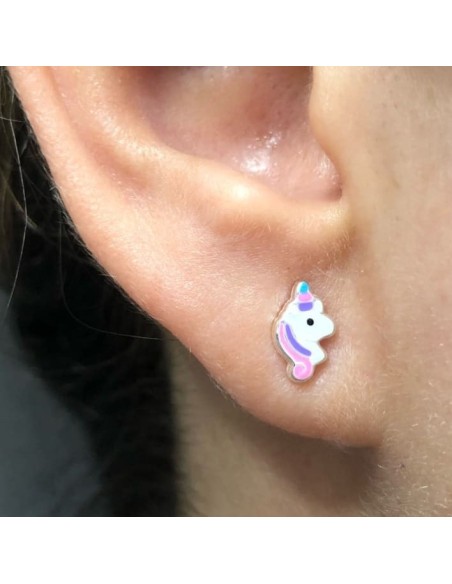 Pendientes unicornio fantasía de plata Primera Ley - Joyería Taffeit