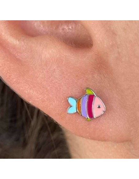 Pendientes pez fantasía de plata  de Ley - Joyería Taffeit