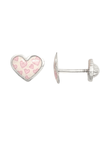 Pendientes corazón rosa de plata de primera Ley - Joyeria Taffeit