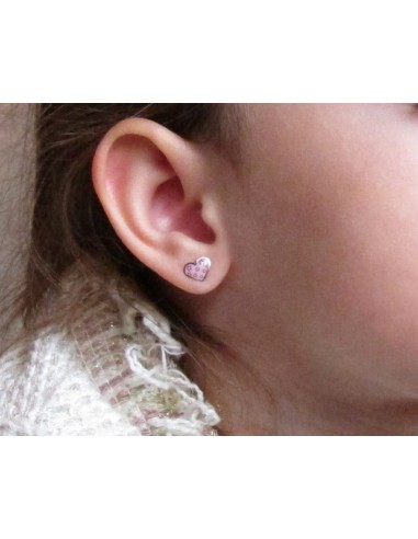 Pendientes corazón rosa de plata de primera Ley - Joyeria Taffeit