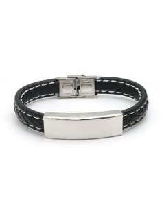 Pulsera Esclava de Polipiel y Acero Texturizada para Hombre - Taffeit