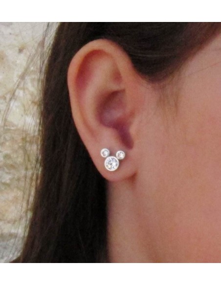 Pendientes Ratón Con Circonitas De Plata Primera Ley - Joyería Taffeit
