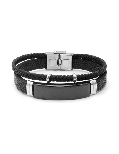 Pulsera Doble Texturizada y Trenzada Chapa Negra  - Taffeit
